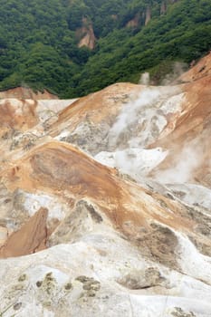 volcanic landscape from Noboribetsu area of Hokkaido island in Japan