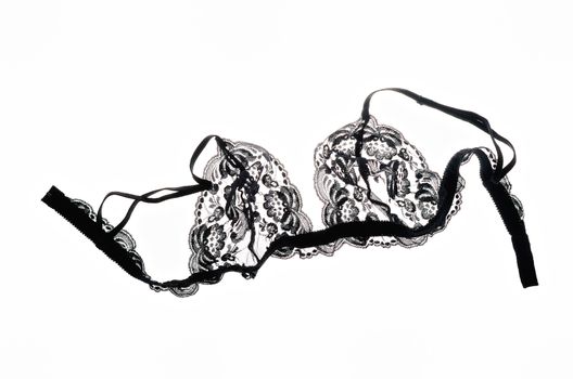 Black lace bra isolated on white background