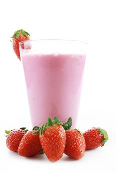 Fresh strawberry fruits and smoothies on white 