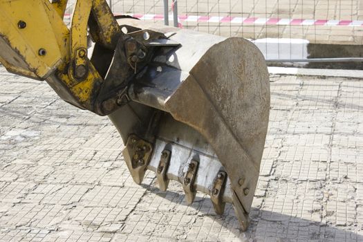 Construction machinery in a railroad construction site.