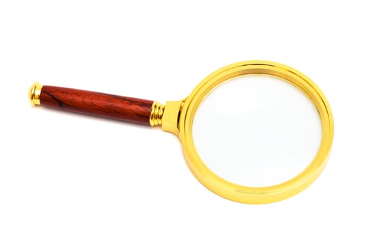 beautiful gold magnifying glass on a white background