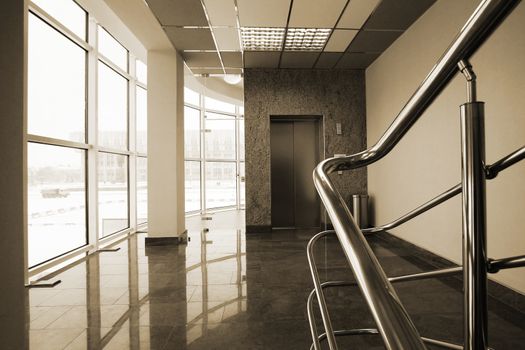 The lift and the big window in modern hotel