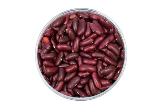 beans in a glass jar on white background