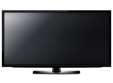 Black LCD tv screen hanging on a wall . (with clipping work path)