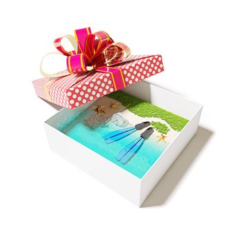 beautiful tropical beach in the gift box (creative concept)
