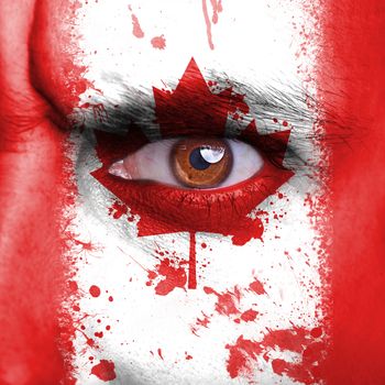 Canada flag painted on angry man face