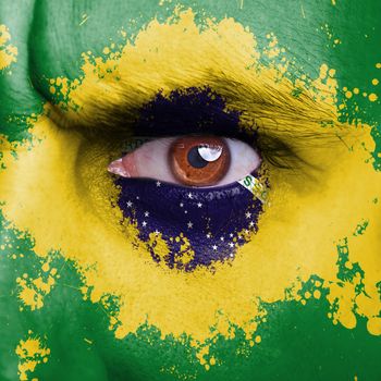 Brazil flag painted on angry man face