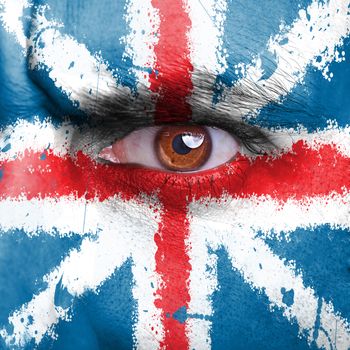 England flag painted on angry man face