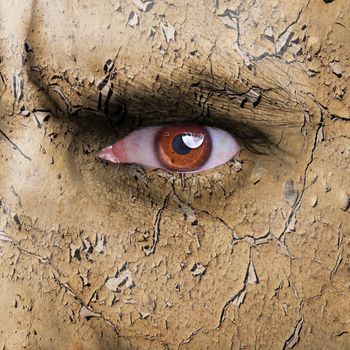 Nature concept - man face covered with cracked earth texture - symbol of dry skin