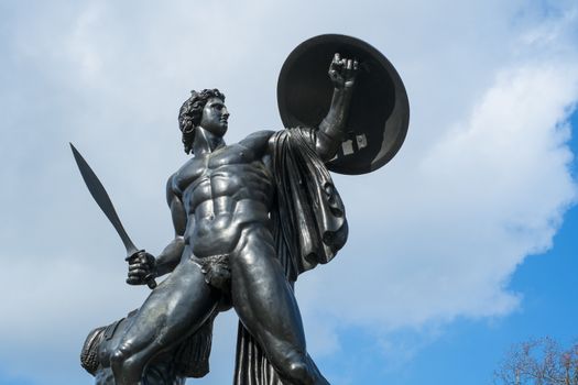 Statue of Achilles in Hyde Park, London, UK, dedicated to the Duke of Wellington and forget with the bronze from captured cannons in campaigns.