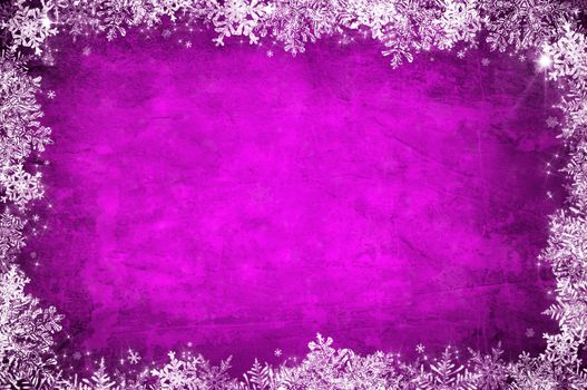 Purple christmas background with white snowflakes and stars
