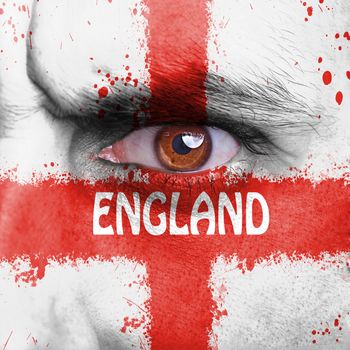 England flag painted on angry man face