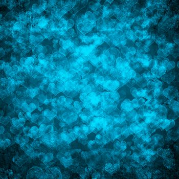 Blue gunge Valentines Day background with hearts