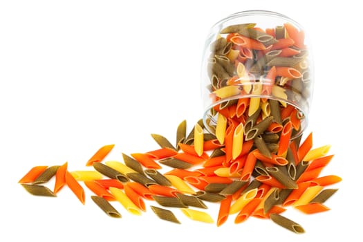 pasta in glass jar on a white background