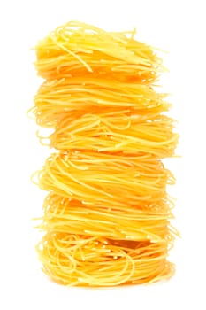 Different beautiful pasta on a white background