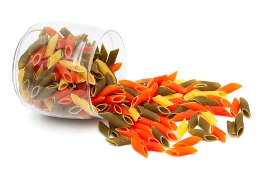 pasta in glass jar on a white background