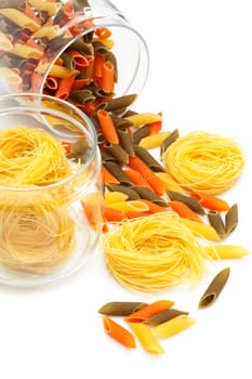 pasta in glass jar on a white background