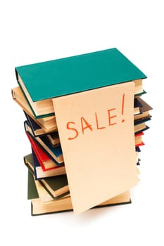 sale of old books on white background