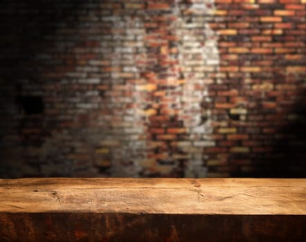 Empty table and brick wall in background. Great for product display.