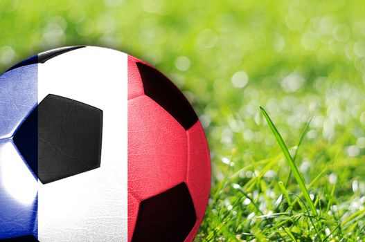 Soccer ball on grass with flag of France painted on it