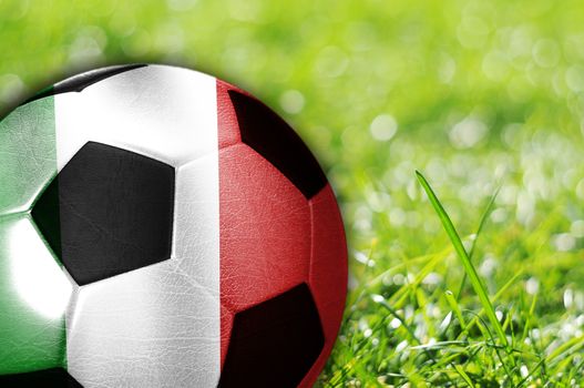 Soccer ball on grass with flag of Italy painted on it