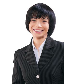 a smiling asian businesswoman portrait isolated on white