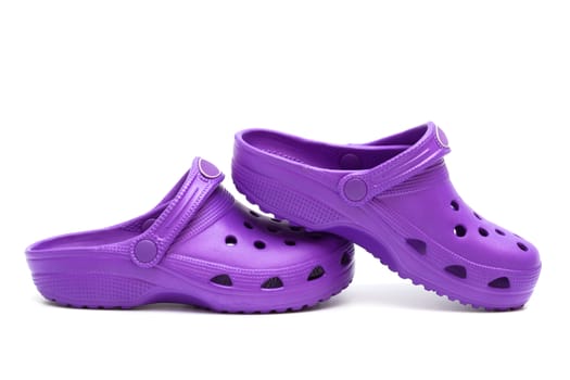 purple rubber sandals on a white background