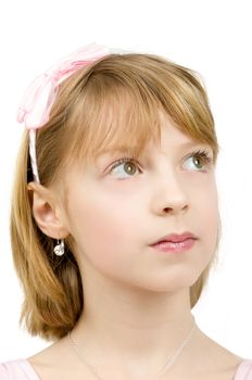 Studio portrait of young beautiful girl with nice eyes on white background