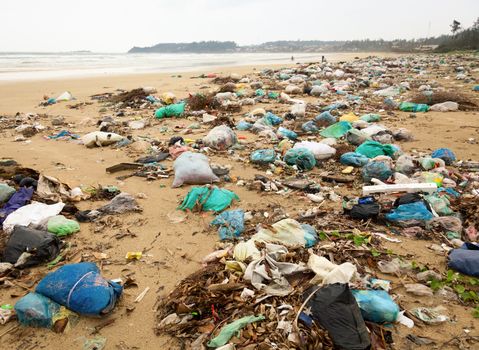 Spontaneous garbage dump on a beach in Vietnam
