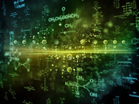 Molecular Dreams series. Composition of conceptual atoms, molecules and fractal elements suitable as a backdrop for the projects on biology, chemistry, technology, science and education