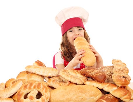 little girl cook eat bread