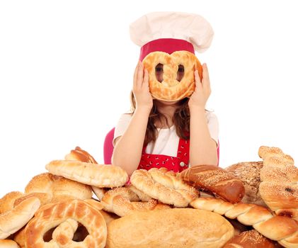 little girl cook with pretzel face