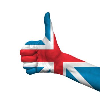 England flag painted on hand over white background