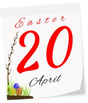 Calendar page with date of Easter-20.04.2014 isolated on a white background