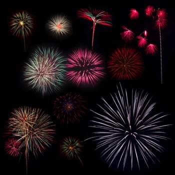 Collection of Multi Colored Fireworks on a Black Background
