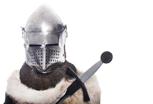 Portrait of XV century knight on white background