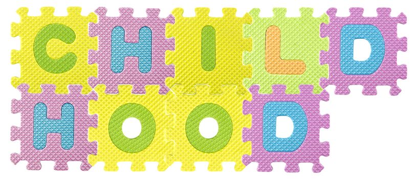 Childhood word created from Alphabet puzzle isloated on white background , with clipping path.
