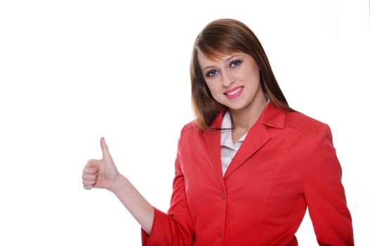 Pretty businesswoman posing over white background