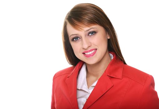 Pretty businesswoman posing over white background