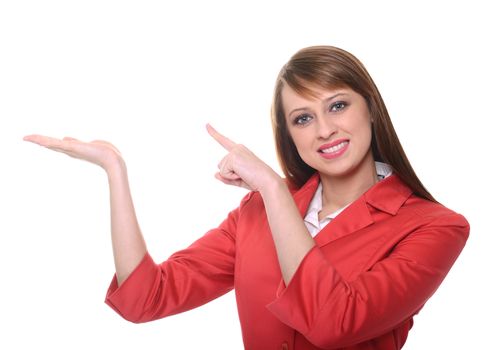 Pretty businesswoman posing over white background