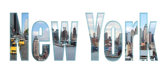 New York text with different scenes from around the city