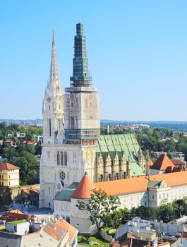 Aerial view on a Zagreb Cathedral in the clear sunny day