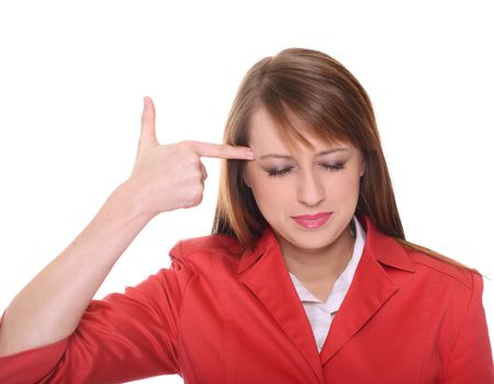 Pretty businesswoman posing over white background