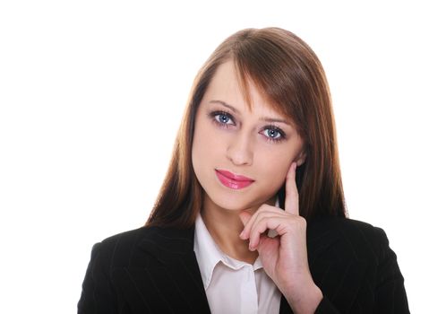 Pretty businesswoman posing over white background