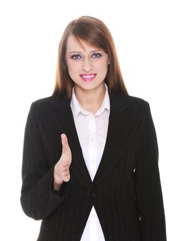 Pretty businesswoman posing over white background