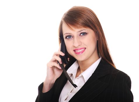 Pretty businesswoman posing over white background