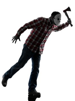 one caucasian man serial killer with mask full length in silhouette studio isolated on white background