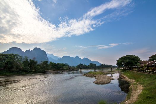 Landscape moutain and river in Vieng Vang, Lao