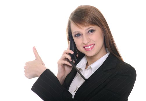 Pretty businesswoman posing over white background
