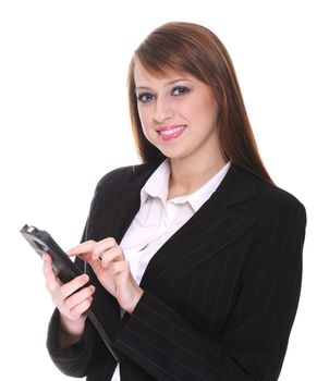 Pretty businesswoman posing over white background